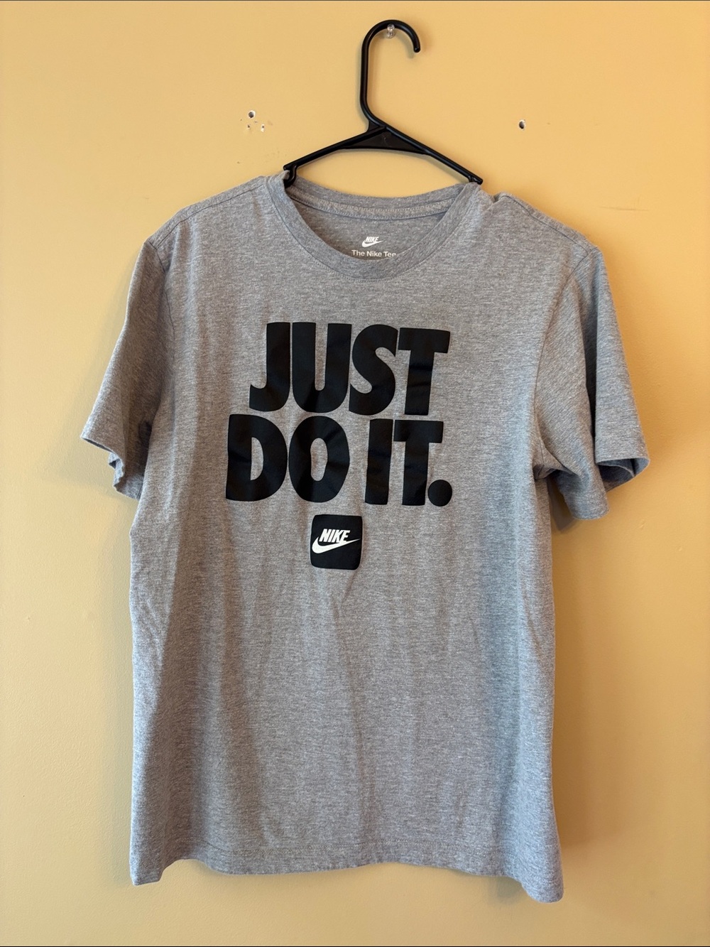 Nike Grey Short-Sleeve Tee with Black "Just Do It." Graphic
